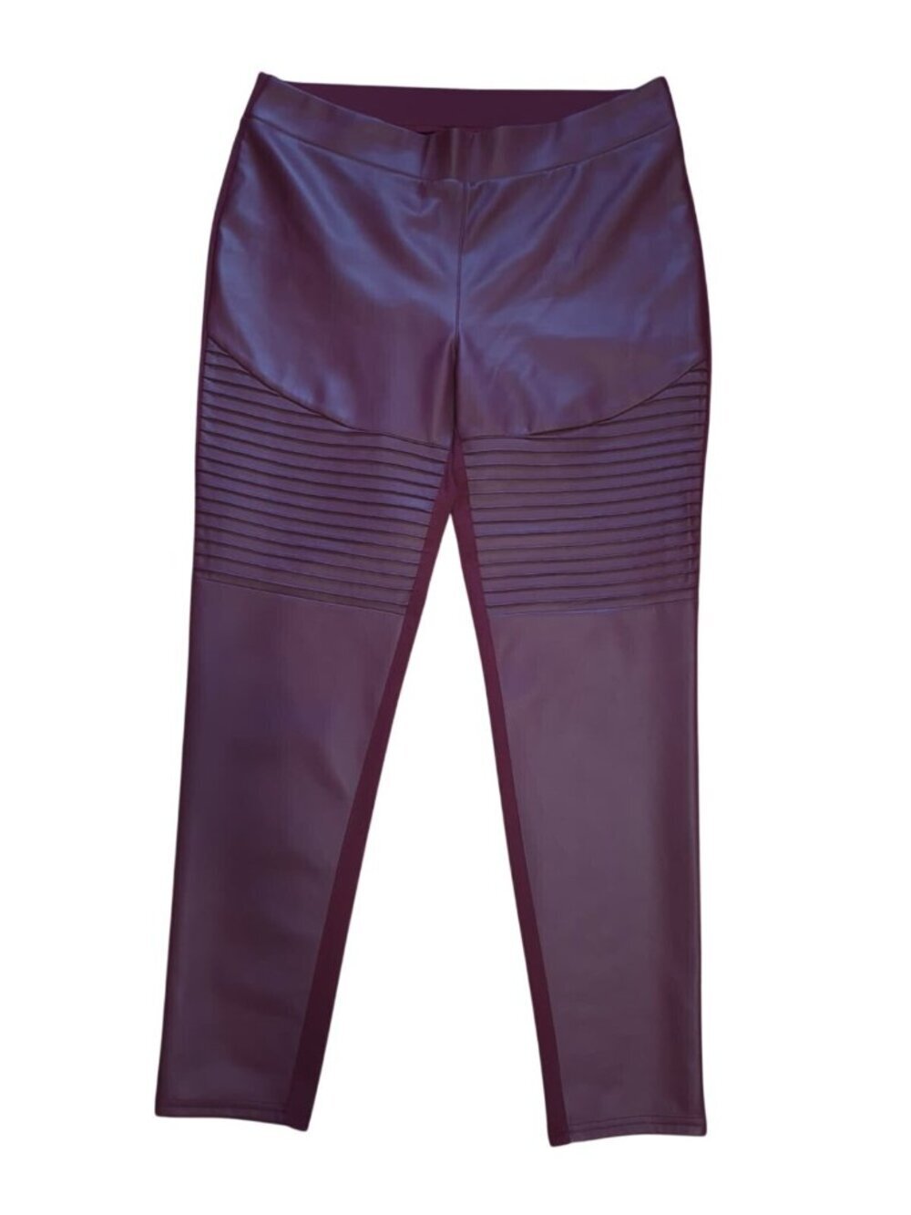 DG2 Diane Gilman Faux Leather Moto Leggings Burgundy Size L Stretch Waist.